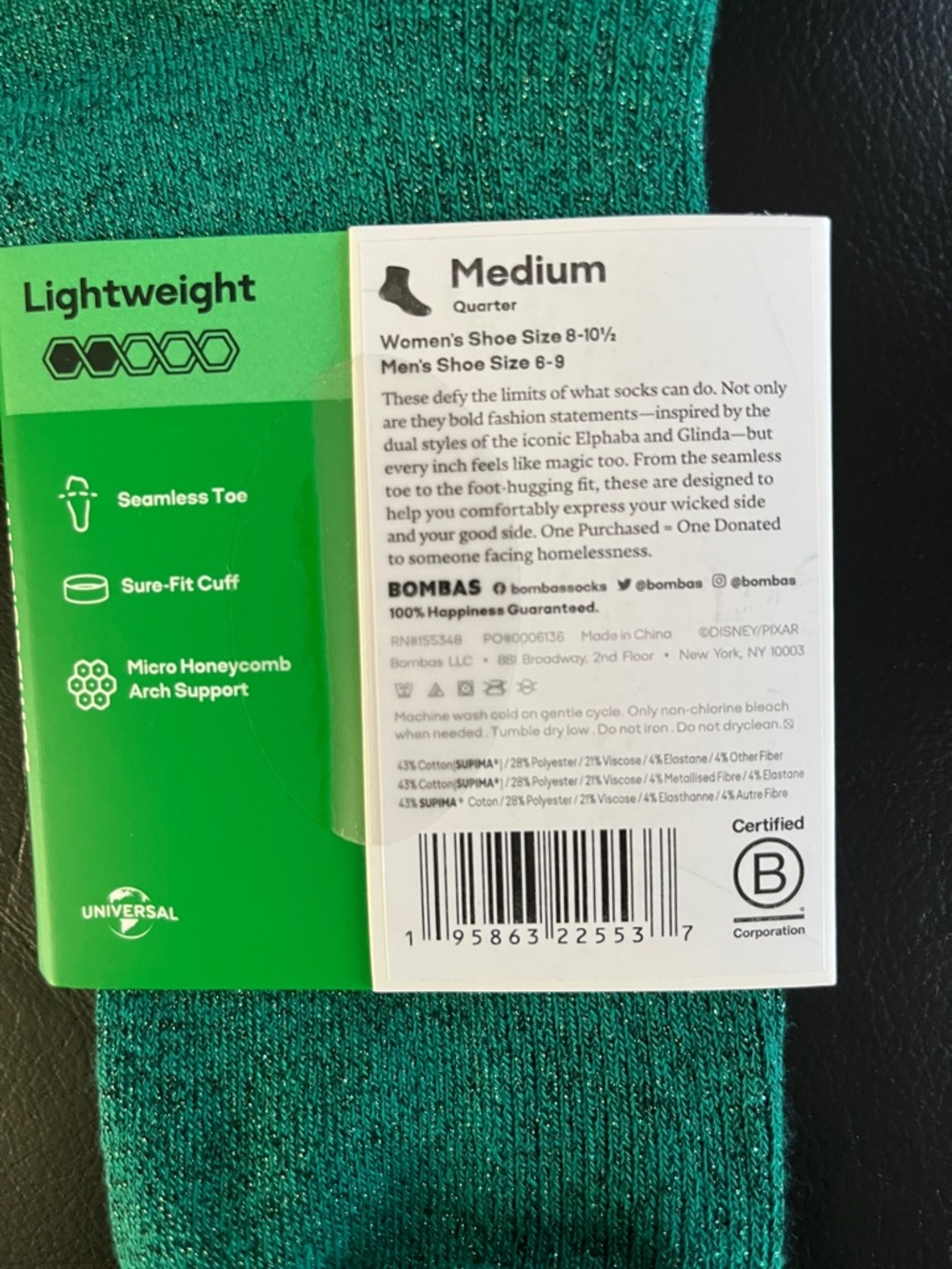 Bombas Wicked Quarter Socks, green and pink size M - Picture 5 of 7